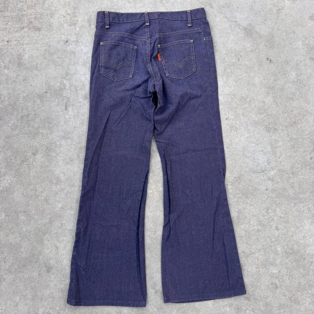 Vintage 70s Levis 517 Orange Tab Bell Bottom Flared Jeans Dark‎ Wash NO WASH